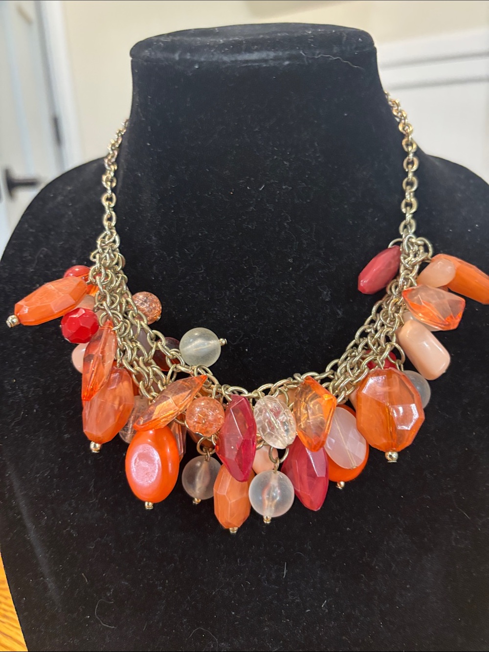Statement Orange Bead Cluster Necklace - Women Jewelry